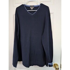 Eddie Bauer Sweater Mens XL Navy V Neck Long Sleeve Pima Cotton Pullover Stretch